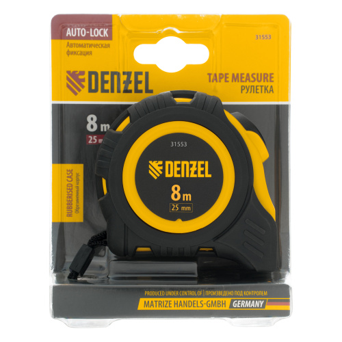 Рулетка 8м х 25мм, обрезиненный корпус, автоматическая фиксация Denzel по ценам производителя в Воронеже с доставкой по всей России