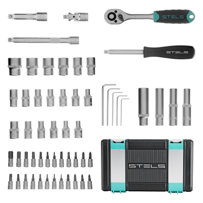 Набор инструментов, 1/4", CrV, пластиковый кейс 57 предметов Stels по ценам производителя в Воронеже с доставкой по всей России