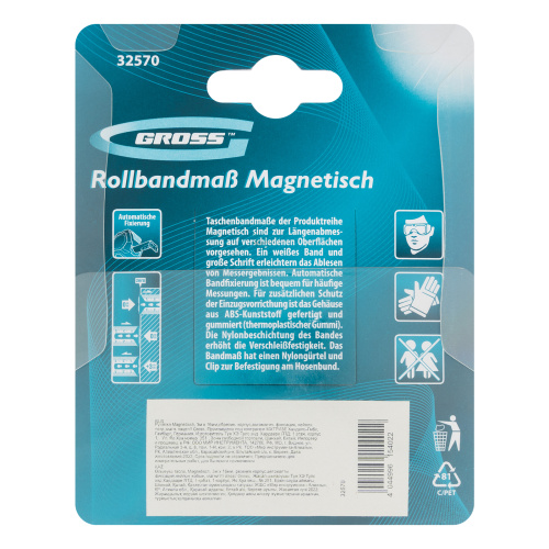 Рулетка Magnetisch 3 м х 16 мм,обрезиненный корпус,автоматическая фиксация,Нейлоновое покрытиеытие,зацеп с магнитом Gross по ценам производителя в Воронеже с доставкой по всей России