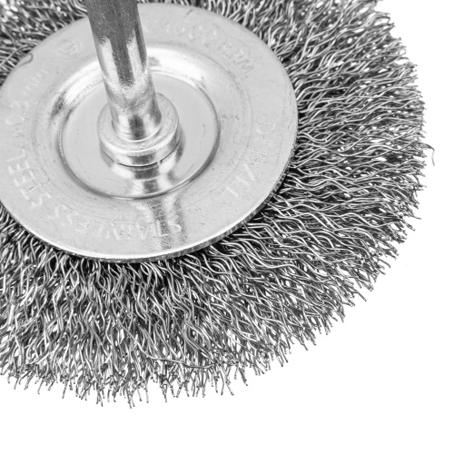 Набор щеток для дрели, 2 Плоские 50-75мм, 3 Чашки 25-50-75мм, шпилька,  нерж.вит. проволока Denzel по ценам производителя в Воронеже с доставкой по всей России