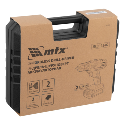 Дрель-шуруповерт аккумуляторная MCDL-12-02, Li-Ion, 12 В, 2 акк. MTX по ценам производителя в Воронеже с доставкой по всей России
