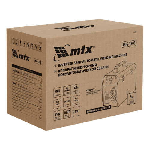Аппарат инвертор. полуавтомат. cварки MIG-180S, 180A, ПВ 60%, катушка 5 кг MTX по ценам производителя в Воронеже с доставкой по всей России