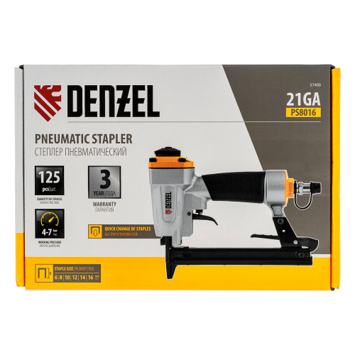 Степлер пневматический PS8016 для прямоугольных скоб 21GA от 6 до 16 мм Denzel по ценам производителя в Воронеже с доставкой по всей России