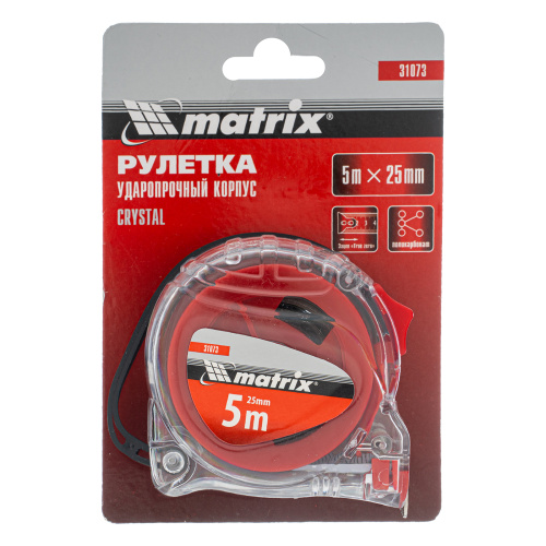 Рулетка Crystal,5 м х 25 мм,корпус из поликарбоната Matrix по ценам производителя в Воронеже с доставкой по всей России