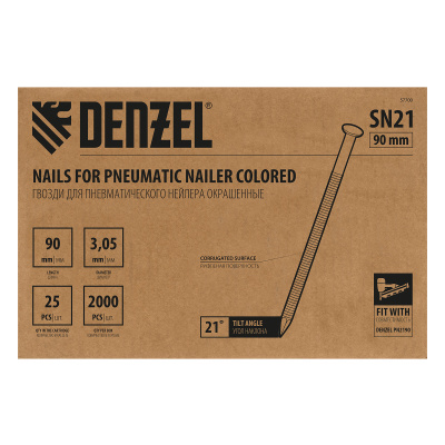 Гвозди для пнев. нейлера (крашен.) длина - 90 мм, диам. - 3,05 мм, 2000 шт. Denzel по ценам производителя в Воронеже с доставкой по всей России