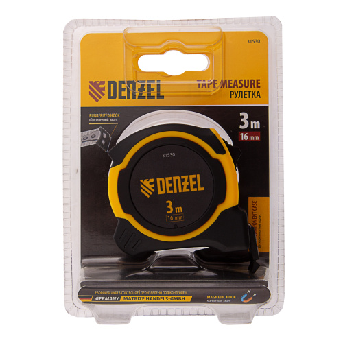 Рулетка 3м х 16мм, двухкомп. корпус, магнитный обрезиненный зацеп Denzel по ценам производителя в Воронеже с доставкой по всей России