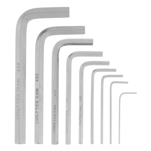 Набор ключей имбусовых HEX, 1.5-10 мм, 45x, закаленные, 9 шт, короткие, никель Сибртех по ценам производителя в Воронеже с доставкой по всей России