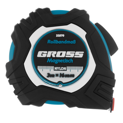Рулетка Magnetisch 3 м х 16 мм,обрезиненный корпус,автоматическая фиксация,Нейлоновое покрытиеытие,зацеп с магнитом Gross по ценам производителя в Воронеже с доставкой по всей России