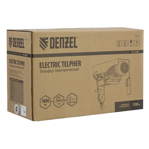 Тельфер электрический TF-1200,1.2 т, 1800 Вт, высота 12 м, 8 м/мин Denzel по ценам производителя в Воронеже с доставкой по всей России