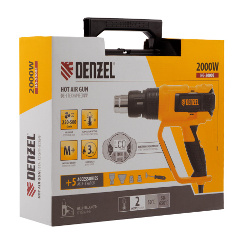 Фен технический HG-2000E, 2000 Вт, 2 режима, LCD дисплей Denzel по ценам производителя в Воронеже с доставкой по всей России
