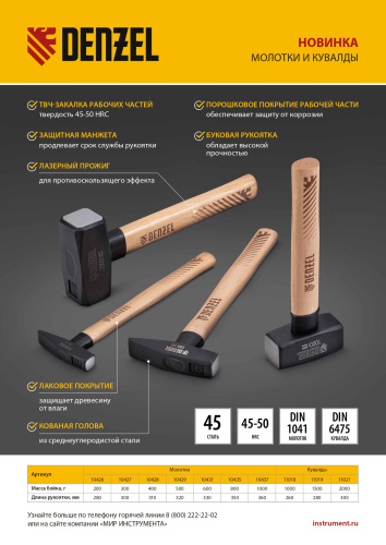 Кувалда, 2000 г, кованая головка, буковая рукоятка Denzel по ценам производителя в Воронеже с доставкой по всей России