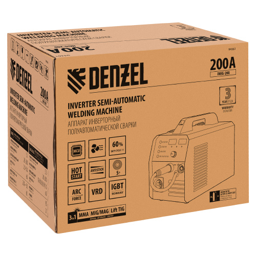 Аппарат инвертор. полуавтомат. cварки IMIG-200, 200 А, ПВ 60%, катушка 5 кг Denzel по ценам производителя в Воронеже с доставкой по всей России