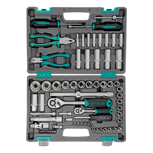 Набор инструментов, 1/2", 1/4", CrV, пластиковый кейс 69 предметов Stels по ценам производителя в Воронеже с доставкой по всей России