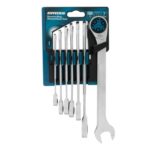 Набор ключей комбинированных трещоточных, количество зубьев 100, СRV, 7 шт, 8-19 мм Gross по ценам производителя в Воронеже с доставкой по всей России