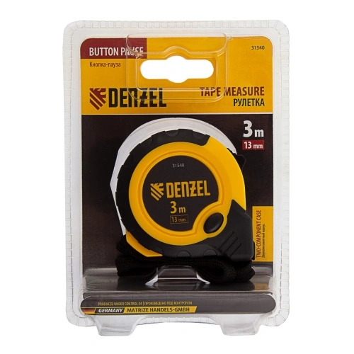 Рулетка 3м х 13мм, двухкомп. корпус, кнопка-пауза Denzel по ценам производителя в Воронеже с доставкой по всей России