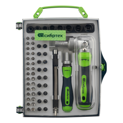Отвертки реверсивные с набором бит, торцевых головок, 61 предмет, CrV Сибртех по ценам производителя в Воронеже с доставкой по всей России
