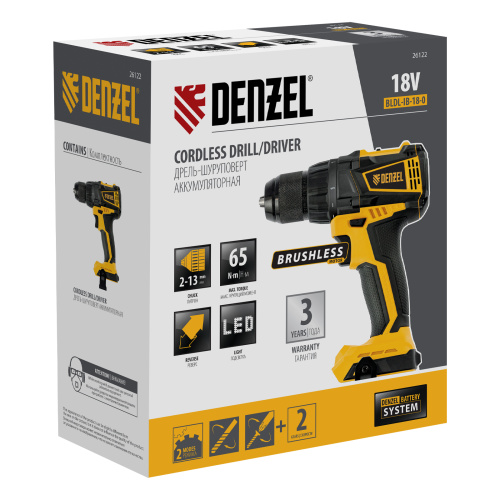 Дрель-шуруповерт аккумуляторная, бесщет. BLDL-IB-18-0, Li-Ion, 18 В Denzel по ценам производителя в Воронеже с доставкой по всей России