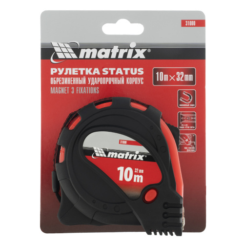 Рулетка Status Magnet 3 fixations,10 м х 32 мм,обрезиненный корпус,зацеп с магнитом Matrix по ценам производителя в Воронеже с доставкой по всей России