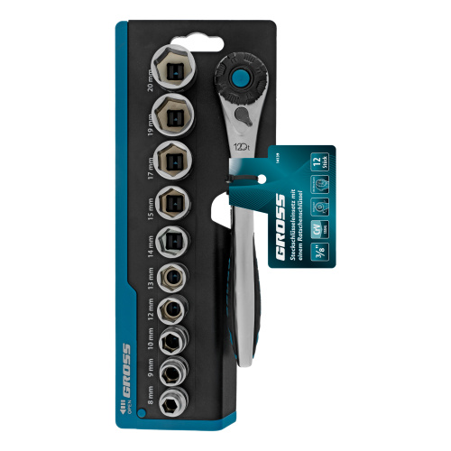 Набор торцевых головок, трещотка 120 зубьев, 3/8", CrV, 12 предметов Gross по ценам производителя в Воронеже с доставкой по всей России