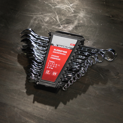 Набор ключей комбинированных, 6-22 мм, 12 шт, CrV, полированный хром Matrix по ценам производителя в Воронеже с доставкой по всей России