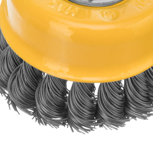 Щетка для УШМ, 75 мм, "Чашка", крученая нержавеющая проволока 0.5 мм, М14 Denzel по ценам производителя в Воронеже с доставкой по всей России