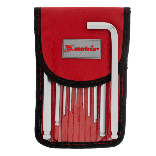 Набор ключей имбусовых HEX, 1.5-12 мм, CrV, 10 шт, удлиненных, шарообразный наконечник, с сатинированным покрытием, чехол Matrix по ценам производителя в Воронеже с доставкой по всей России