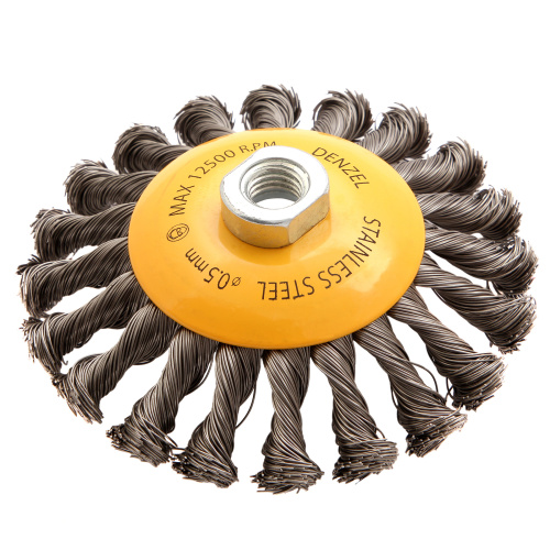 Щетка для УШМ, 125 мм, "Тарелка", крученая нержавеющая проволока 0.5 мм, М14 Denzel по ценам производителя в Воронеже с доставкой по всей России