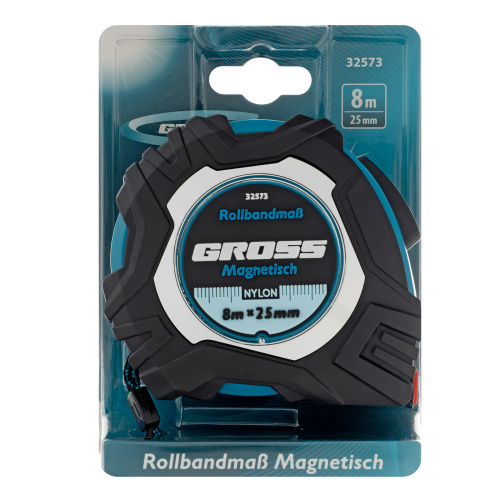 Рулетка Magnetisch 8 м х 25 мм,обрезиненный корпус,автоматическая фиксация,Нейлоновое покрытиеытие,зацеп с магнитом Gross по ценам производителя в Воронеже с доставкой по всей России