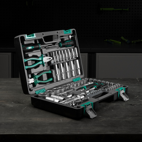 Набор инструментов, 1/2", 1/4", CrV, пластиковый кейс 69 предметов Stels по ценам производителя в Воронеже с доставкой по всей России