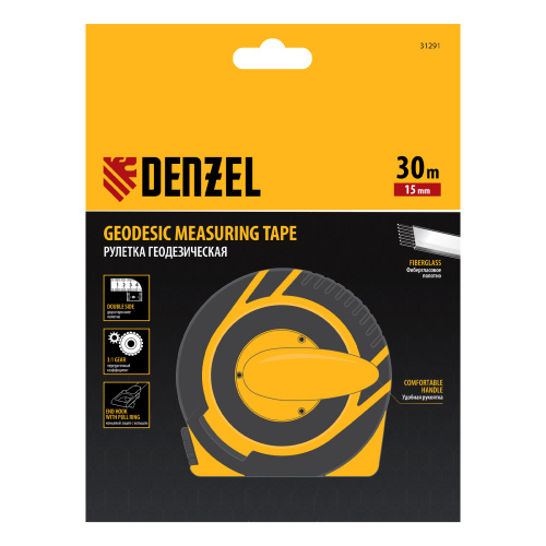 Рулетка геодезическая 30 м х 15 мм, закрытый корпус, фиберглассовая лента Denzel по ценам производителя в Воронеже с доставкой по всей России