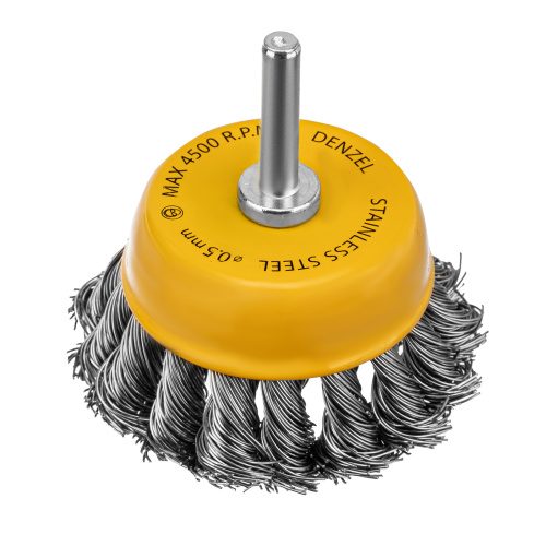 Щетка для дрели, 65 мм, Чашка, со шпилькой, нержавеющая крученая проволока Denzel по ценам производителя в Воронеже с доставкой по всей России