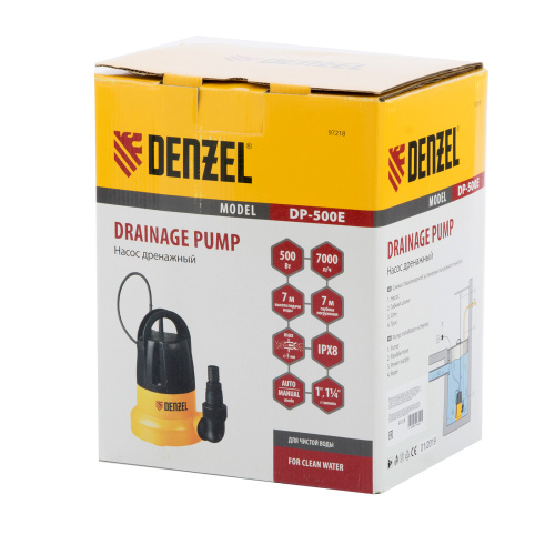 Дренажный насос DP500E, 500 Вт, подъем 7 м, 7000 л/ч Denzel по ценам производителя в Воронеже с доставкой по всей России