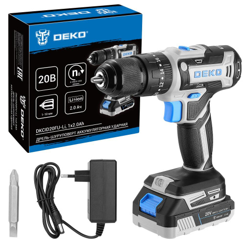 Дрель-шуруповерт аккумуляторная ударная DEKO DKCID20FU-Li, 20В, 1x2.0Ач по ценам производителя в Воронеже с доставкой по всей России